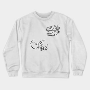 T-rex and Triceratops Skull Line Drawings Crewneck Sweatshirt